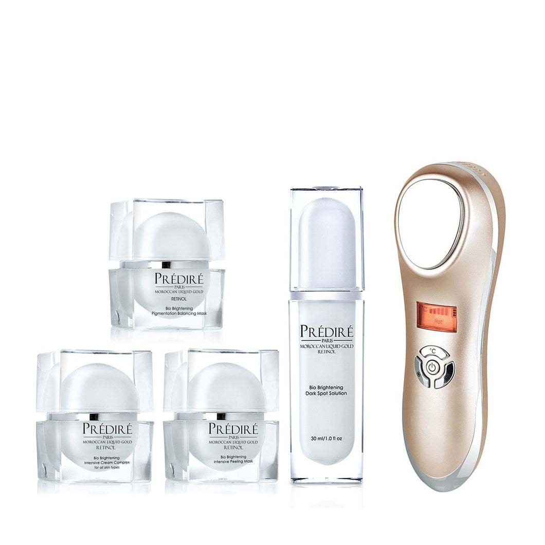 Colección de equilibrio bio-brillante, rica en vitamina E y A, con compresas sónicas calientes y frías de elementos infinitos.