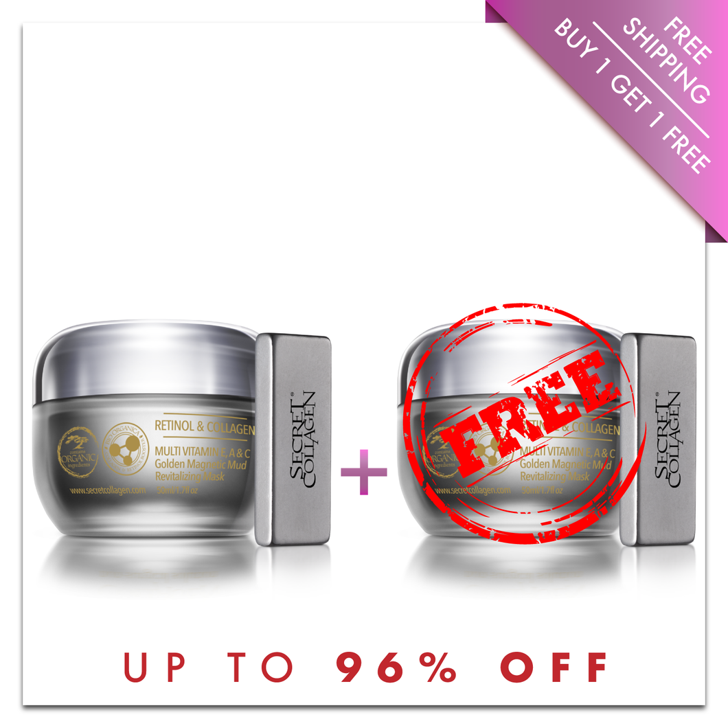 Máscara Revitalizadora de Barro Magnético Dorado con Multivitaminas E, A y C 50ML | Paquete BOGO