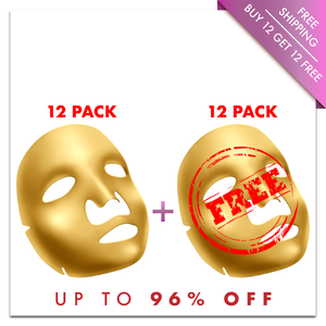 Máscara facial de oro con multivitaminas E, A y C. 12 mangas. Paquete BOGO
